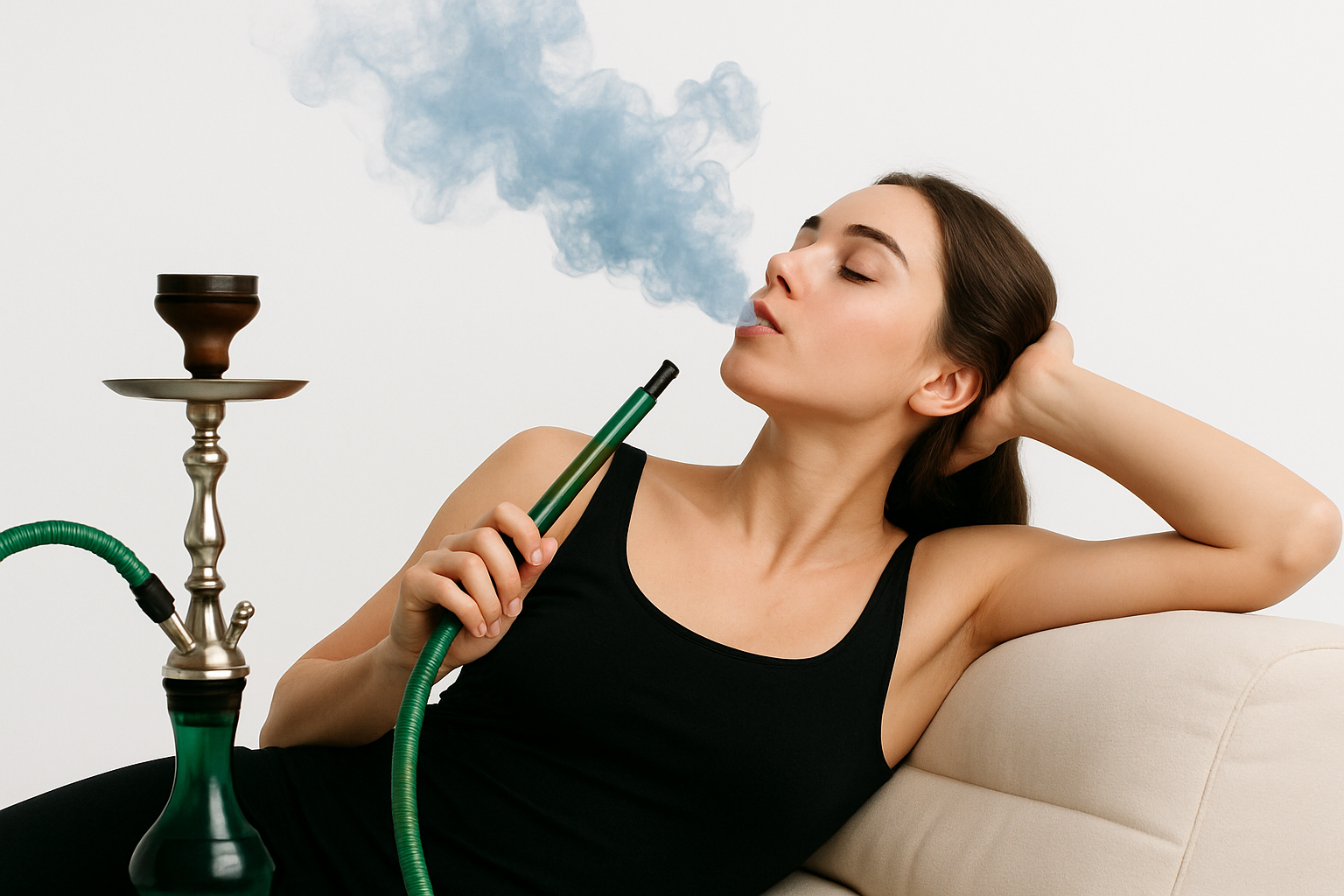 Woman enjoying hookah
